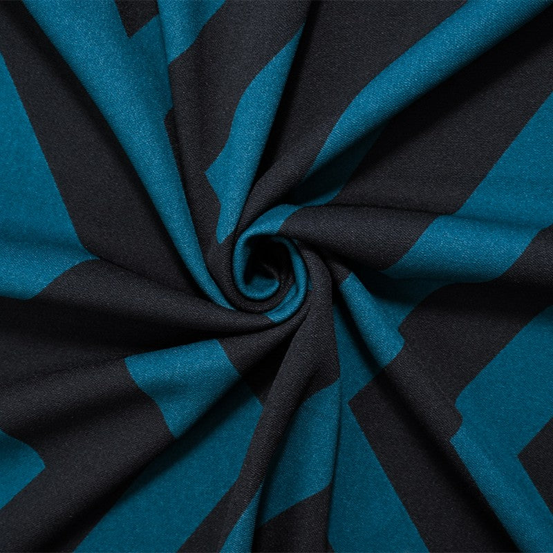 Black-Teal Poly Abstract Printed Stretch Double Knit Fabric