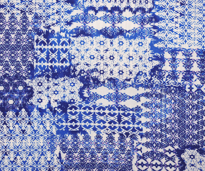 Blue-White-Multi Poly Moroccan Printed Jersey Knit Fabric