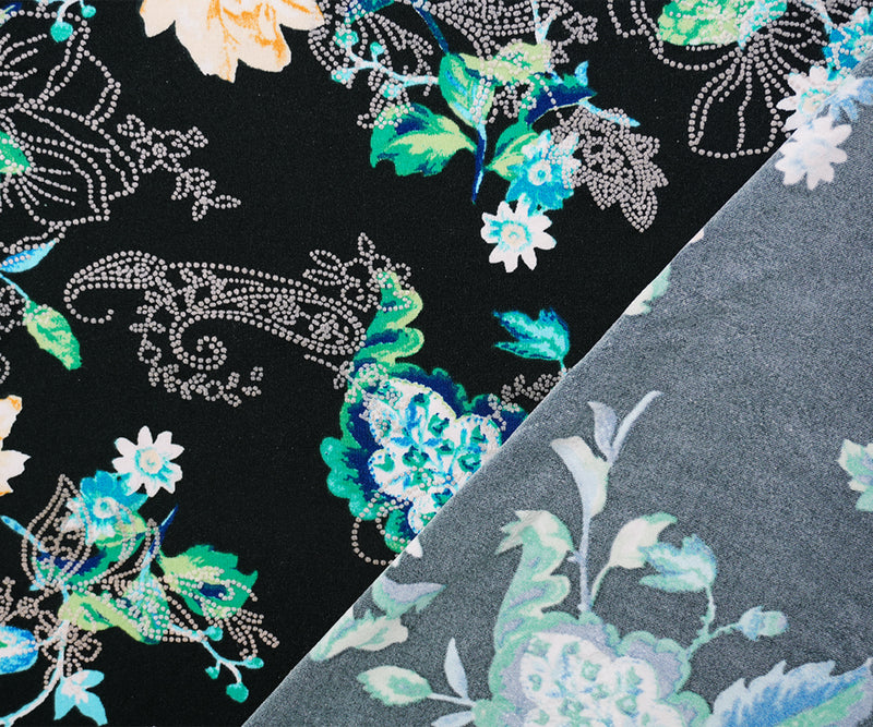 Black-Yellow-Multi Poly Floral Printed Jersey Knit Fabric