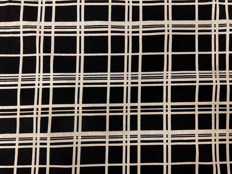 2 YD PC-Black-White Poly Stripe Plaid Printed ITY Moss Crepe Knit Fabric