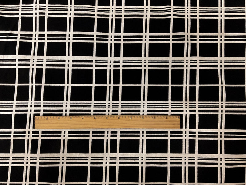 2 YD PC-Black-White Poly Stripe Plaid Printed ITY Moss Crepe Knit Fabric
