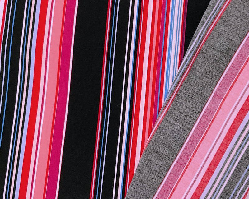 Black-Multi Poly Stretch Stripe Printed ITY Jersey Knit Fabric