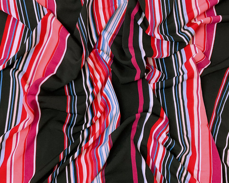 Black-Multi Poly Stretch Stripe Printed ITY Jersey Knit Fabric
