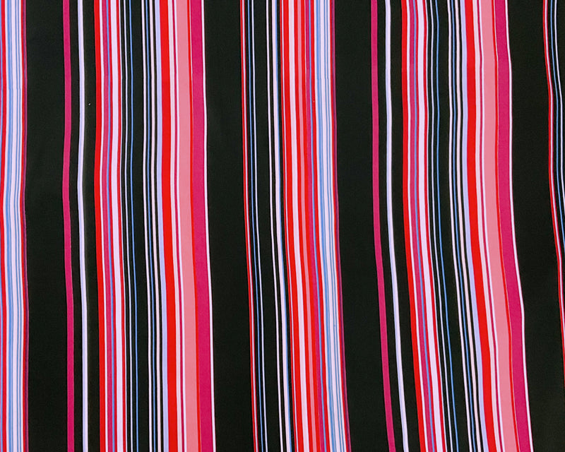 Black-Multi Poly Stretch Stripe Printed ITY Jersey Knit Fabric