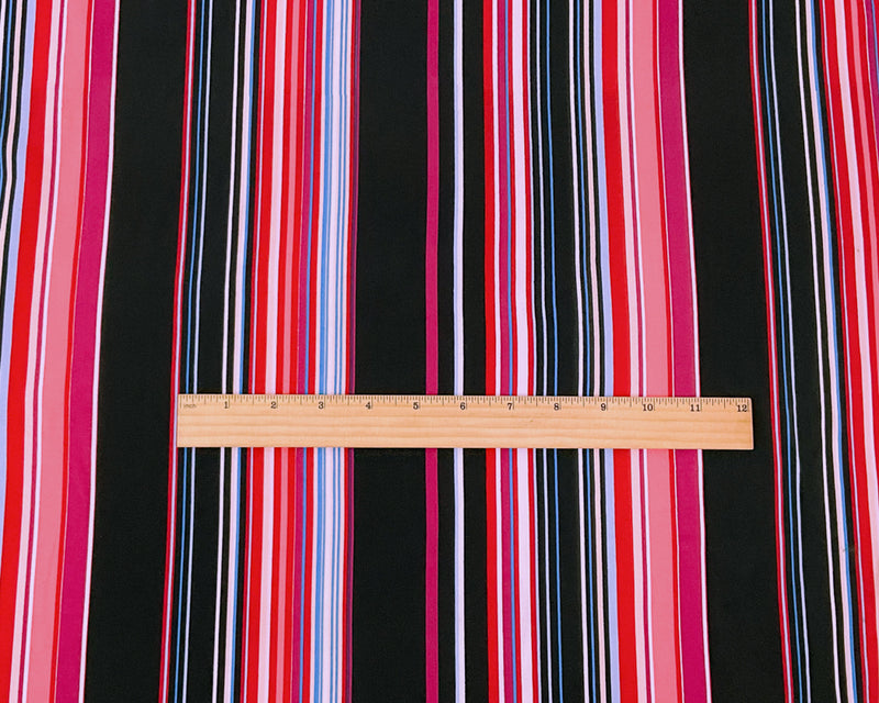 Black-Multi Poly Stretch Stripe Printed ITY Jersey Knit Fabric