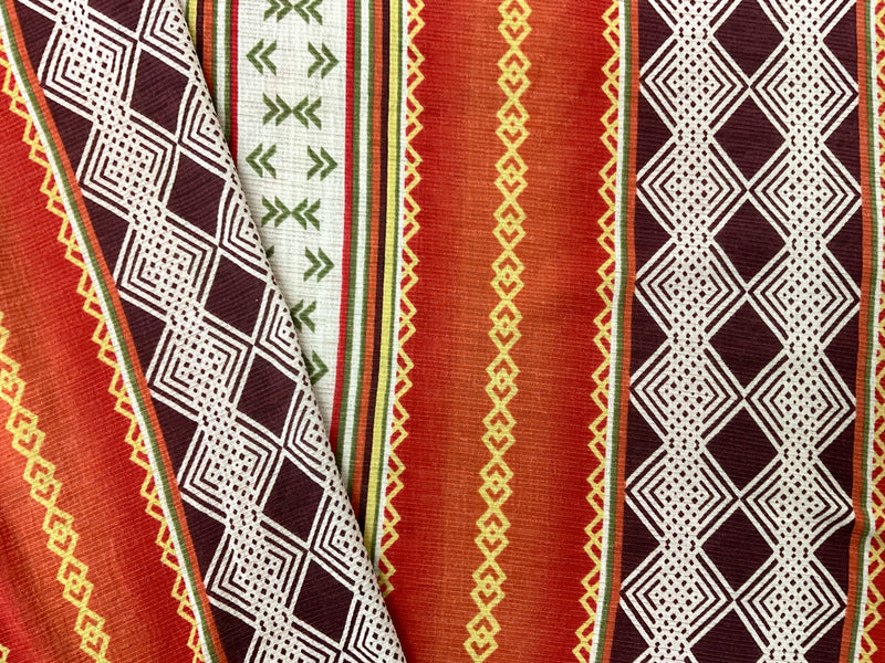 Red-Green-Multi Poly Aztec Printed Sugar Slub Jersey Knit Fabric