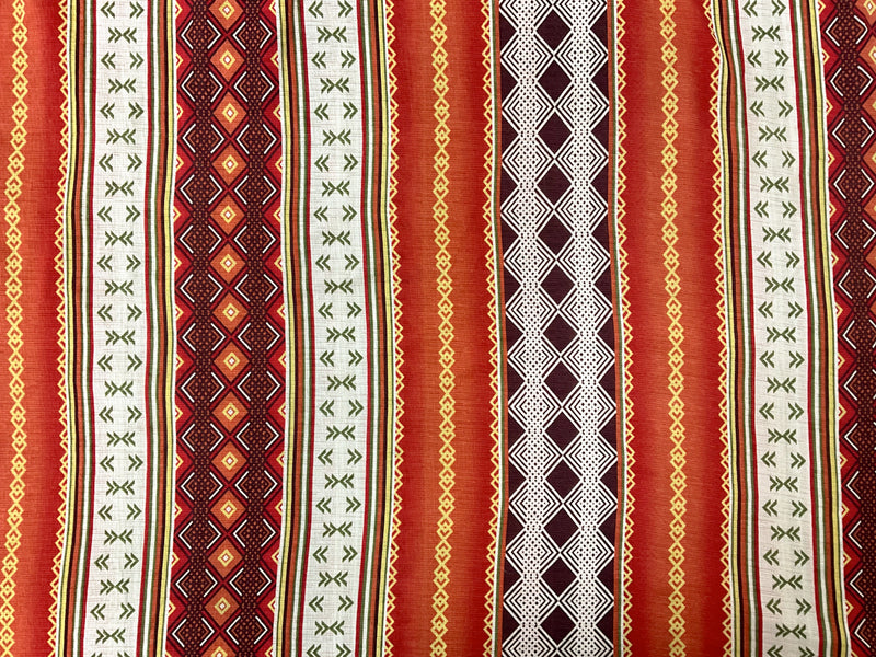 Red-Green-Multi Poly Aztec Printed Sugar Slub Jersey Knit Fabric