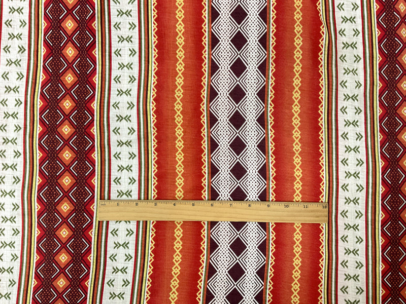 Red-Green-Multi Poly Aztec Printed Sugar Slub Jersey Knit Fabric