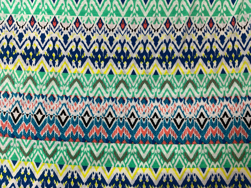 Green-White-Multi Poly Aztec Print Sugar Slub Jersey Knit Fabric