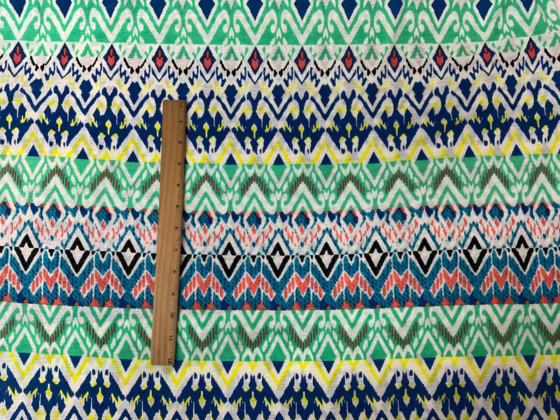 Green-White-Multi Poly Aztec Print Sugar Slub Jersey Knit Fabric