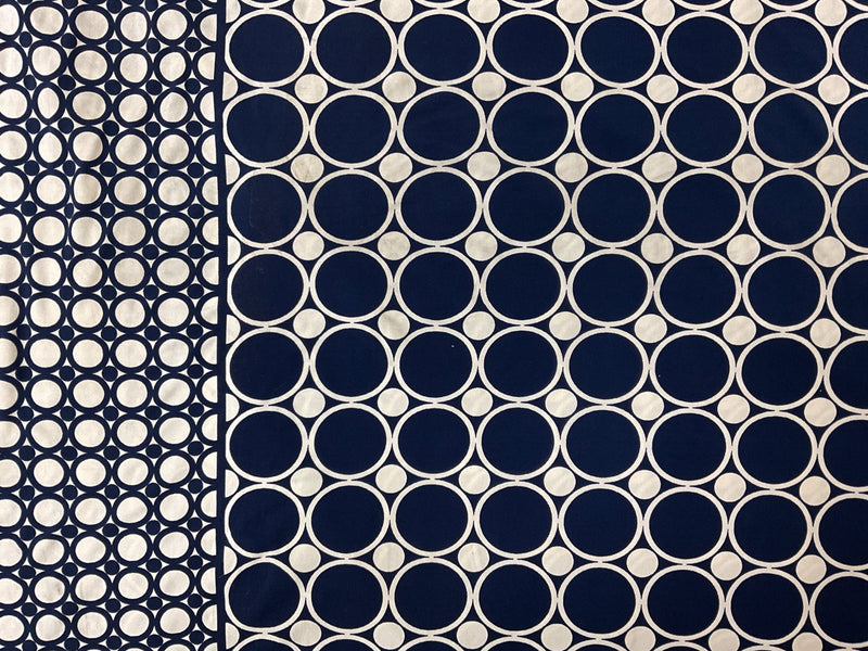 Navy-White Poly Geo Border Printed ITY Jersey Knit Fabric