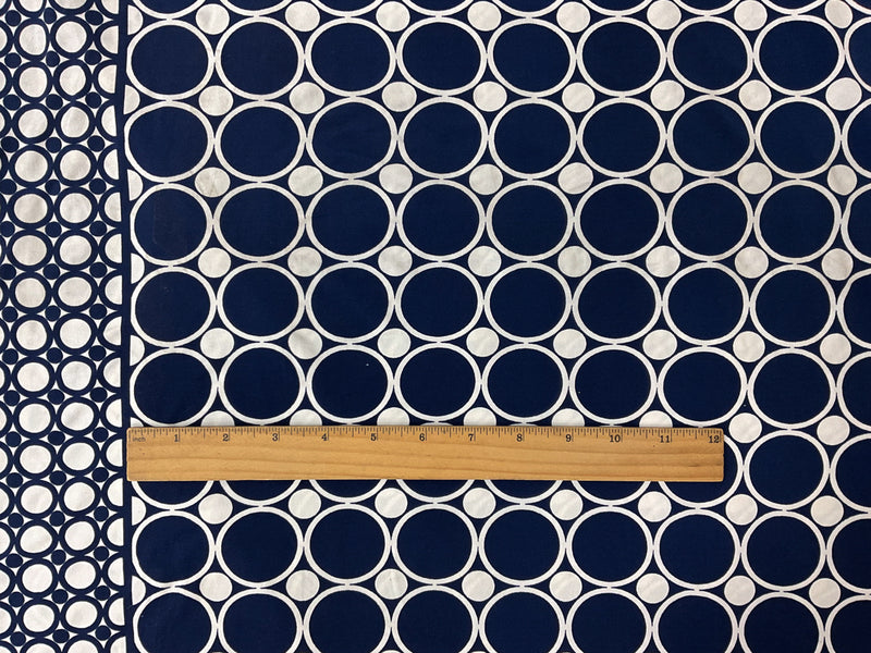 Navy-White Poly Geo Border Printed ITY Jersey Knit Fabric