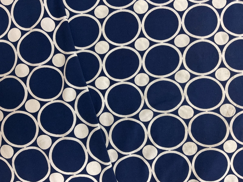Navy-White Poly Geo Border Printed ITY Jersey Knit Fabric
