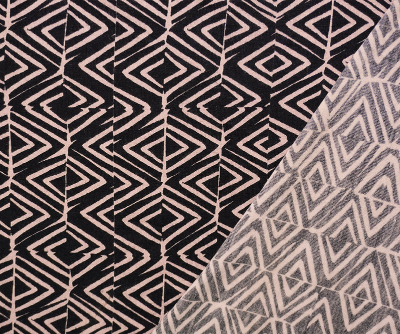 2 7/8 YD PC-Black-Brown Cotton Abstract Brushed Face Jersey Knit Fabric