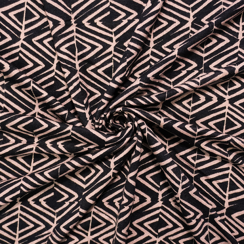 2 7/8 YD PC-Black-Brown Cotton Abstract Brushed Face Jersey Knit Fabric
