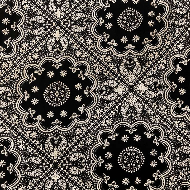 Black-White Poly Floral Tile Puff Printed ITY Jersey Knit Fabric