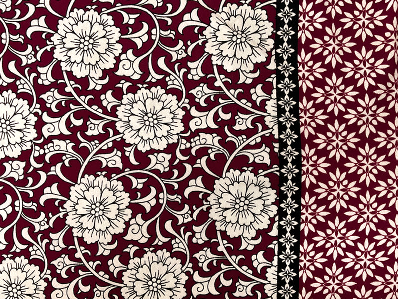 Red-Multi Poly Floral Border Printed ITY Moss Crepe Knit Fabric