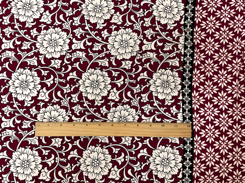 Red-Multi Poly Floral Border Printed ITY Moss Crepe Knit Fabric