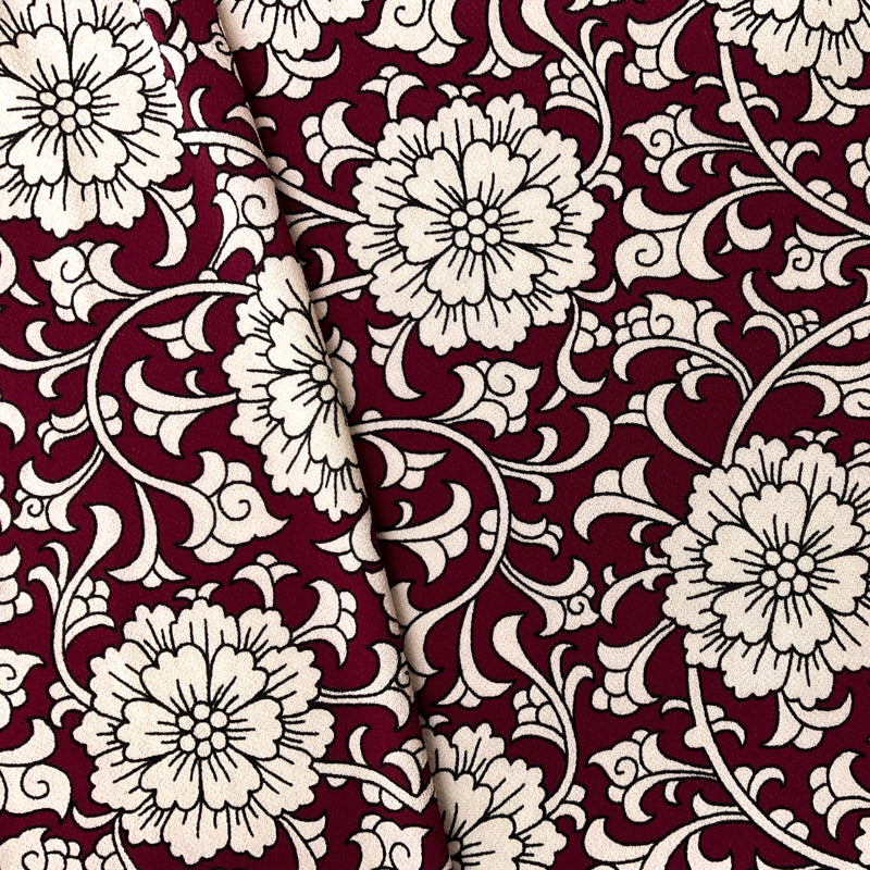 Red-Multi Poly Floral Border Printed ITY Moss Crepe Knit Fabric