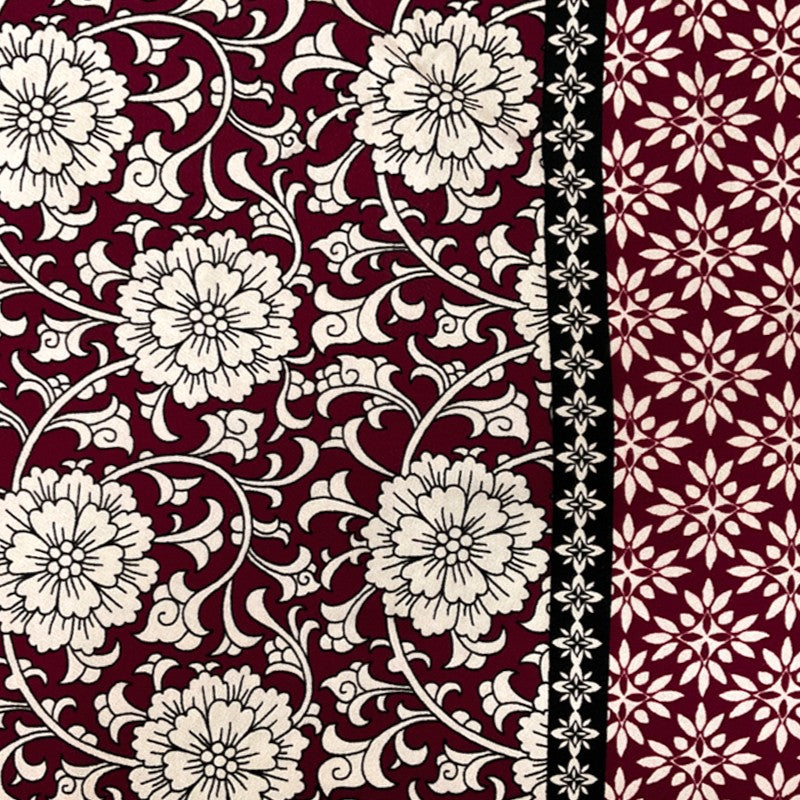 Red-Multi Poly Floral Border Printed ITY Moss Crepe Knit Fabric