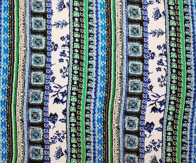 Blue-Multi Rayon-Cotton Tribal Stripe Printed Gauze Woven Fabric