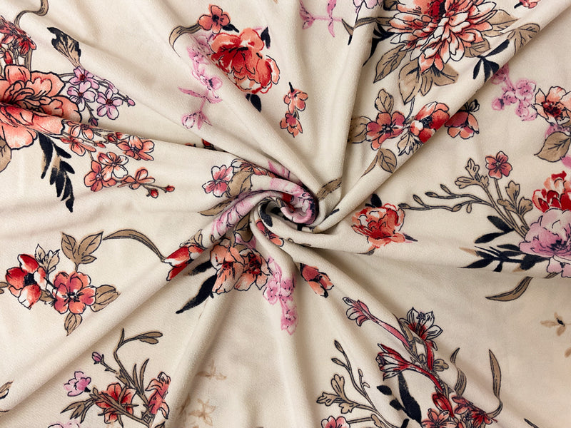 Light Beige-Multi Poly Floral Printed ITY Moss Crepe Knit Fabric
