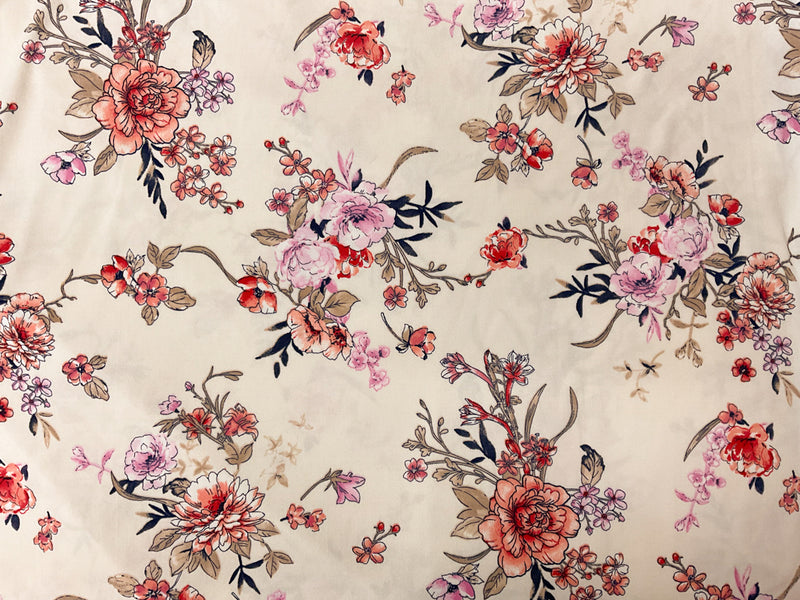 Light Beige-Multi Poly Floral Printed ITY Moss Crepe Knit Fabric