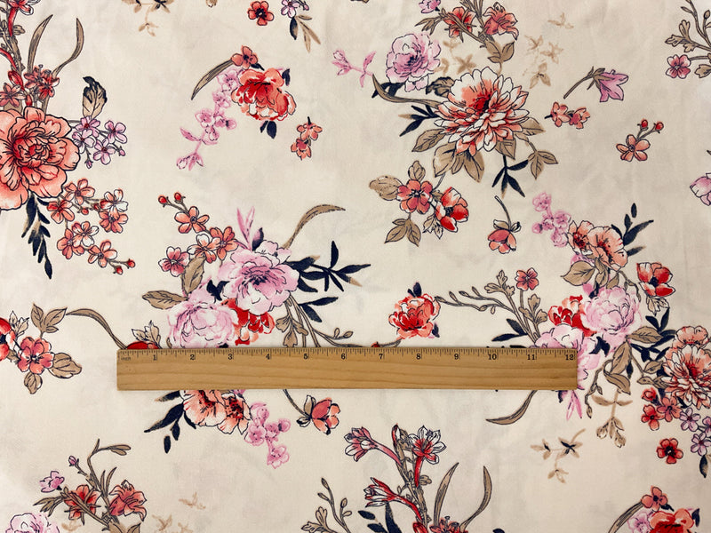 Light Beige-Multi Poly Floral Printed ITY Moss Crepe Knit Fabric