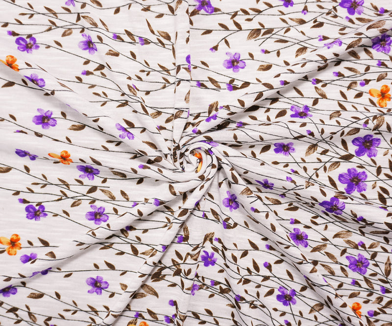 White-Multi Poly Border Floral Onion Skin Jersey Knit Fabric