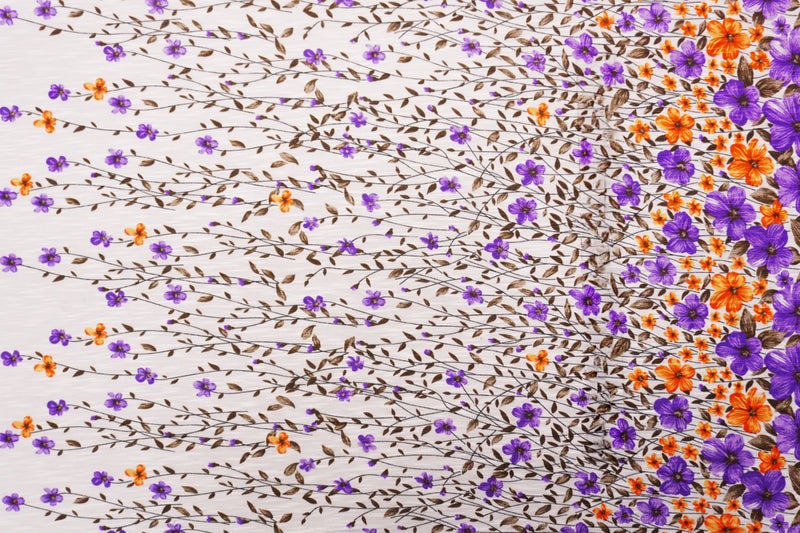 White-Multi Poly Border Floral Onion Skin Jersey Knit Fabric
