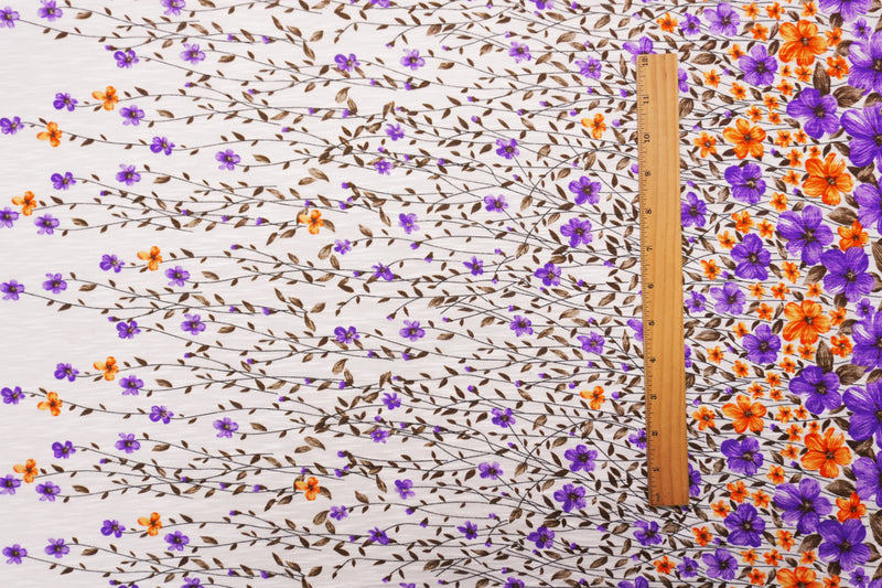 White-Multi Poly Border Floral Onion Skin Jersey Knit Fabric