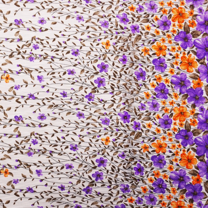 White-Multi Poly Border Floral Onion Skin Jersey Knit Fabric