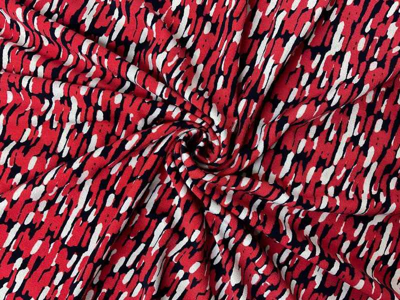 Red-Navy-White Poly Abstract Printed ITY Moss Crepe Knit Fabric