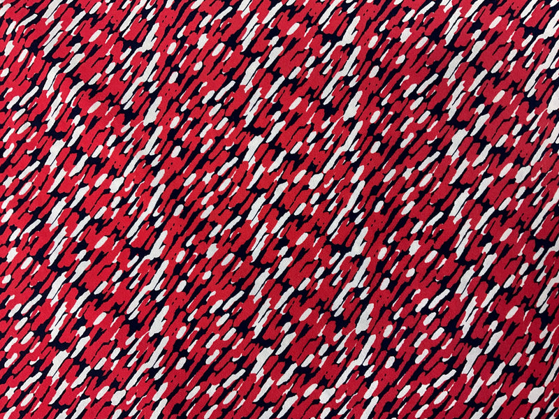 Red-Navy-White Poly Abstract Printed ITY Moss Crepe Knit Fabric