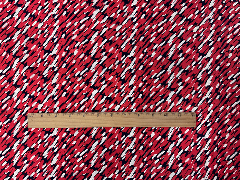 Red-Navy-White Poly Abstract Printed ITY Moss Crepe Knit Fabric