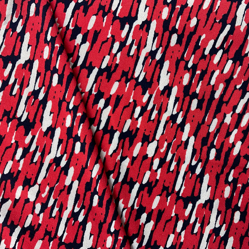 Red-Navy-White Poly Abstract Printed ITY Moss Crepe Knit Fabric