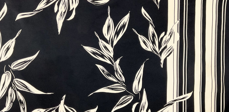 Black-Ivory Poly Leaves Border Printed ITY Moss Crepe Knit Fabric