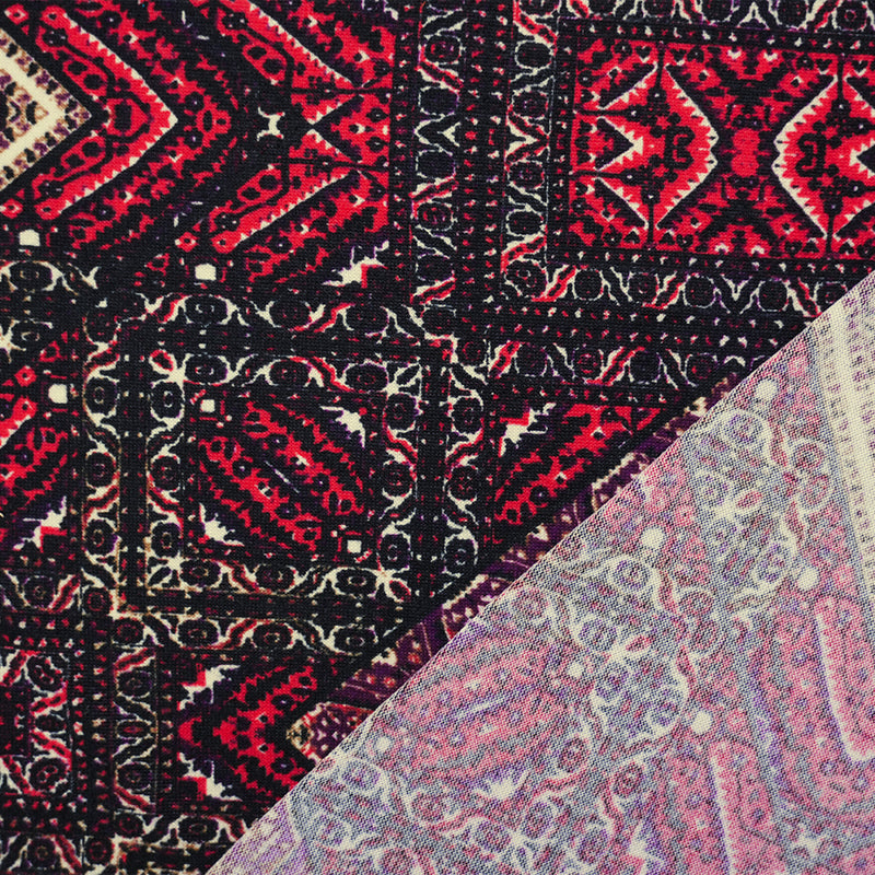 Black-Purple-Multi Poly Aztec Printed Jersey Knit Fabric