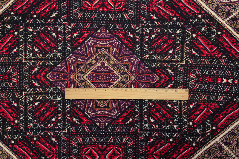 Black-Purple-Multi Poly Aztec Printed Jersey Knit Fabric