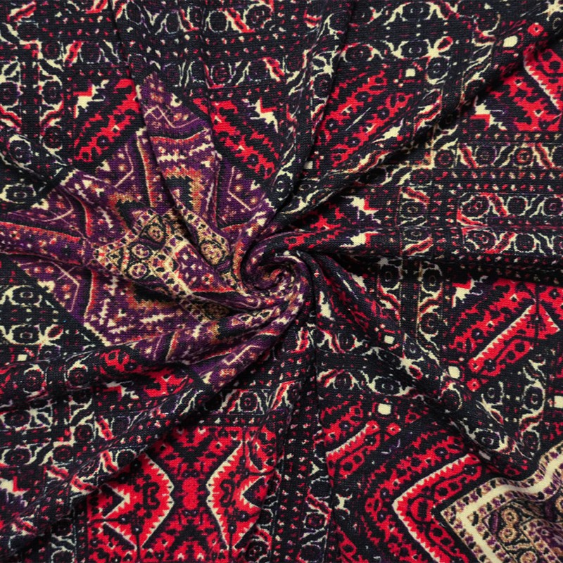 Black-Purple-Multi Poly Aztec Printed Jersey Knit Fabric