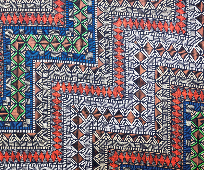 Blue-Red-Multi Rayon-Cotton Aztec Printed Gauze Woven Fabric