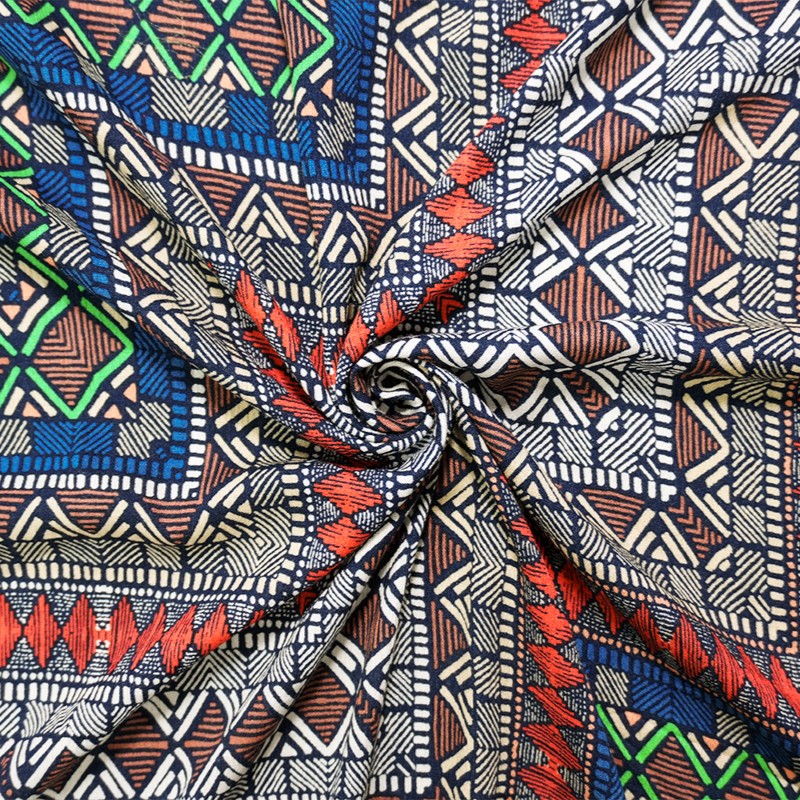 Blue-Red-Multi Rayon-Cotton Aztec Printed Gauze Woven Fabric