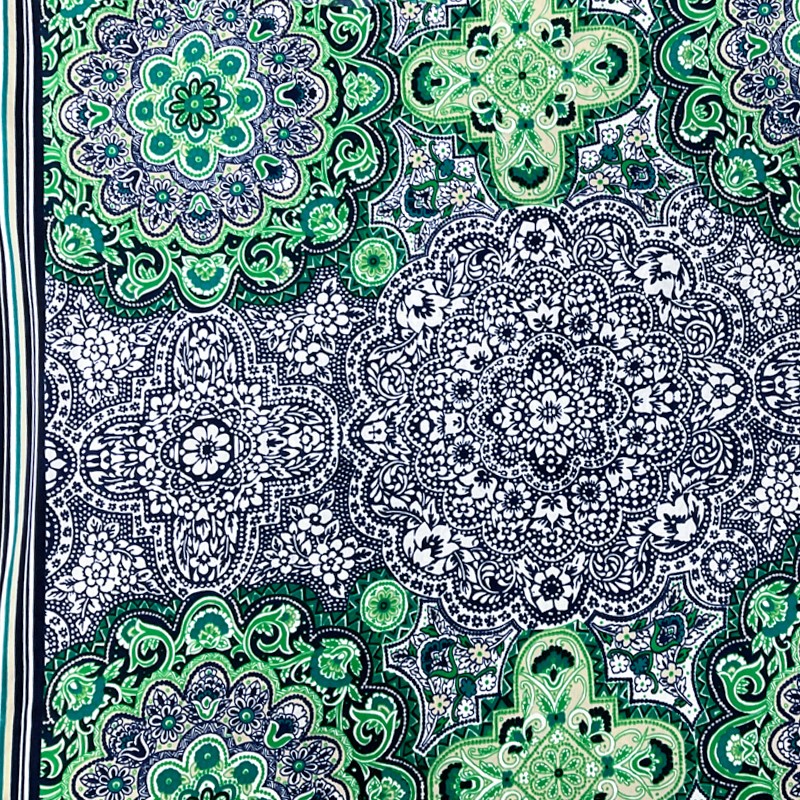 Navy-Multi Poly Medallion Border Printed ITY Jersey Knit Fabric