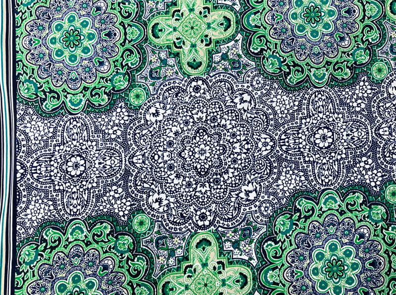 Navy-Multi Poly Medallion Border Printed ITY Jersey Knit Fabric