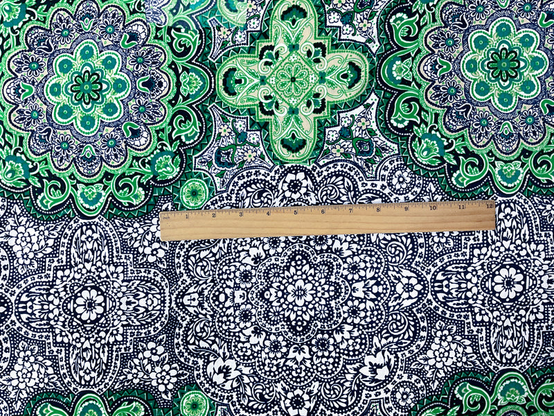 Navy-Multi Poly Medallion Border Printed ITY Jersey Knit Fabric