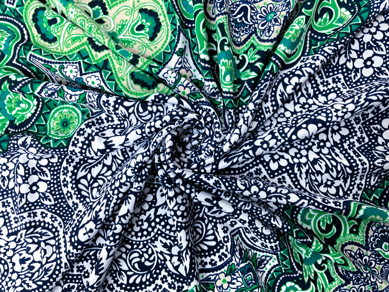 Navy-Multi Poly Medallion Border Printed ITY Jersey Knit Fabric