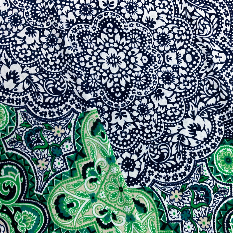 Navy-Multi Poly Medallion Border Printed ITY Jersey Knit Fabric