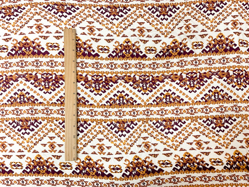 Purple-Yellow-Multi Rayon Aztec Printed Jersey Knit Fabric