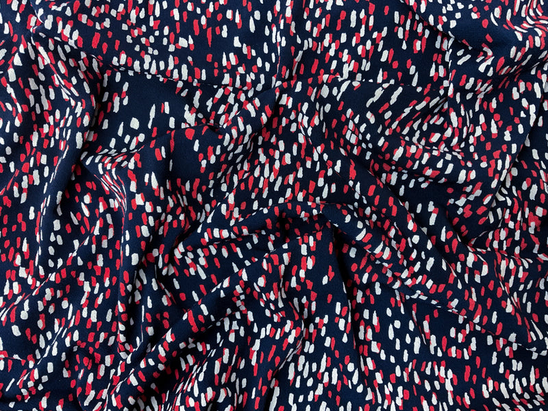 2 1/2 YD PC-Navy-White-Red Poly Abstract Printed ITY Moss Crepe Knit Fabric