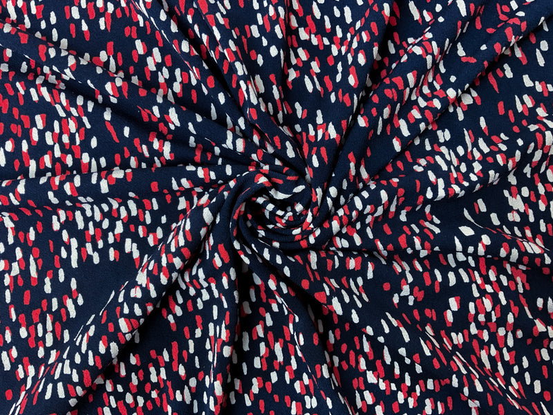 Navy-White-Red Poly Abstract Printed ITY Moss Crepe Knit Fabric